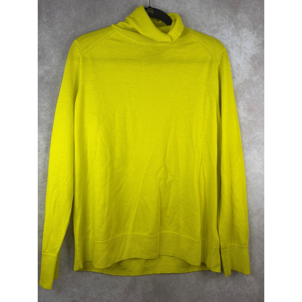 Banana Republic Turtleneck Sweater Women XL Yellow Merino Wool Roll Neck Knit